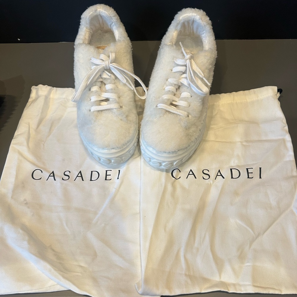 Casadei Kids Fluffy White Sneakers